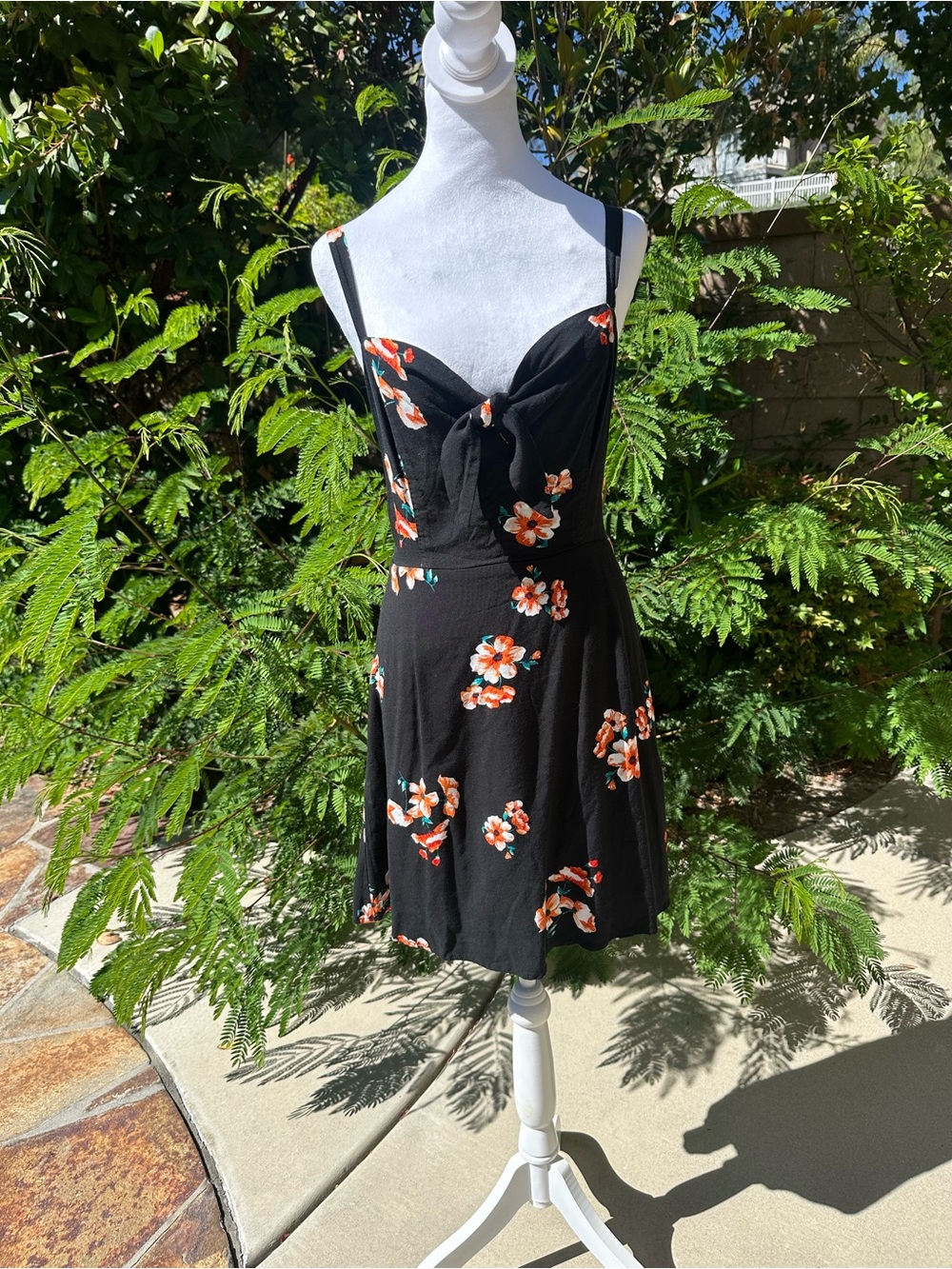 Socialite Black Mini Dress with Orange & White Floral Print